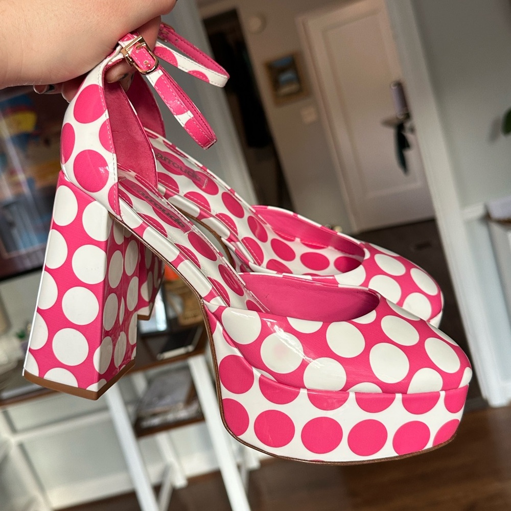 Larroudé Ari Platform Heels Pink Polka Dot Size 8.5